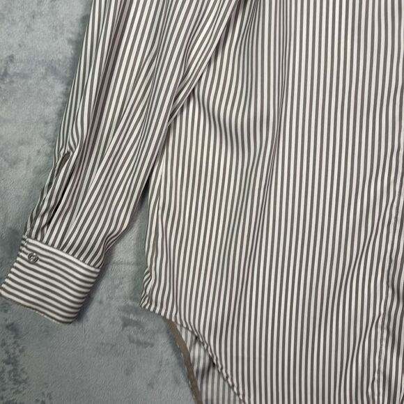 Philosophy White Beige Striped Long Sleeve Button Front Shirt Top Size Medium - Picture 6 of 10